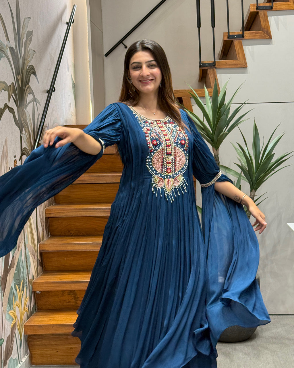 ✨ Midnight Blue Heritage Silk Gown ✨