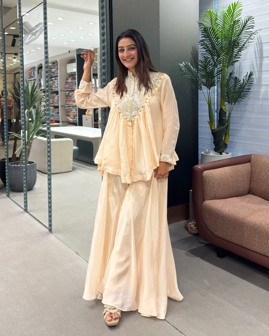 ✨ Ivory Luxe Heavy Handwork Silk Palazzo Set ✨