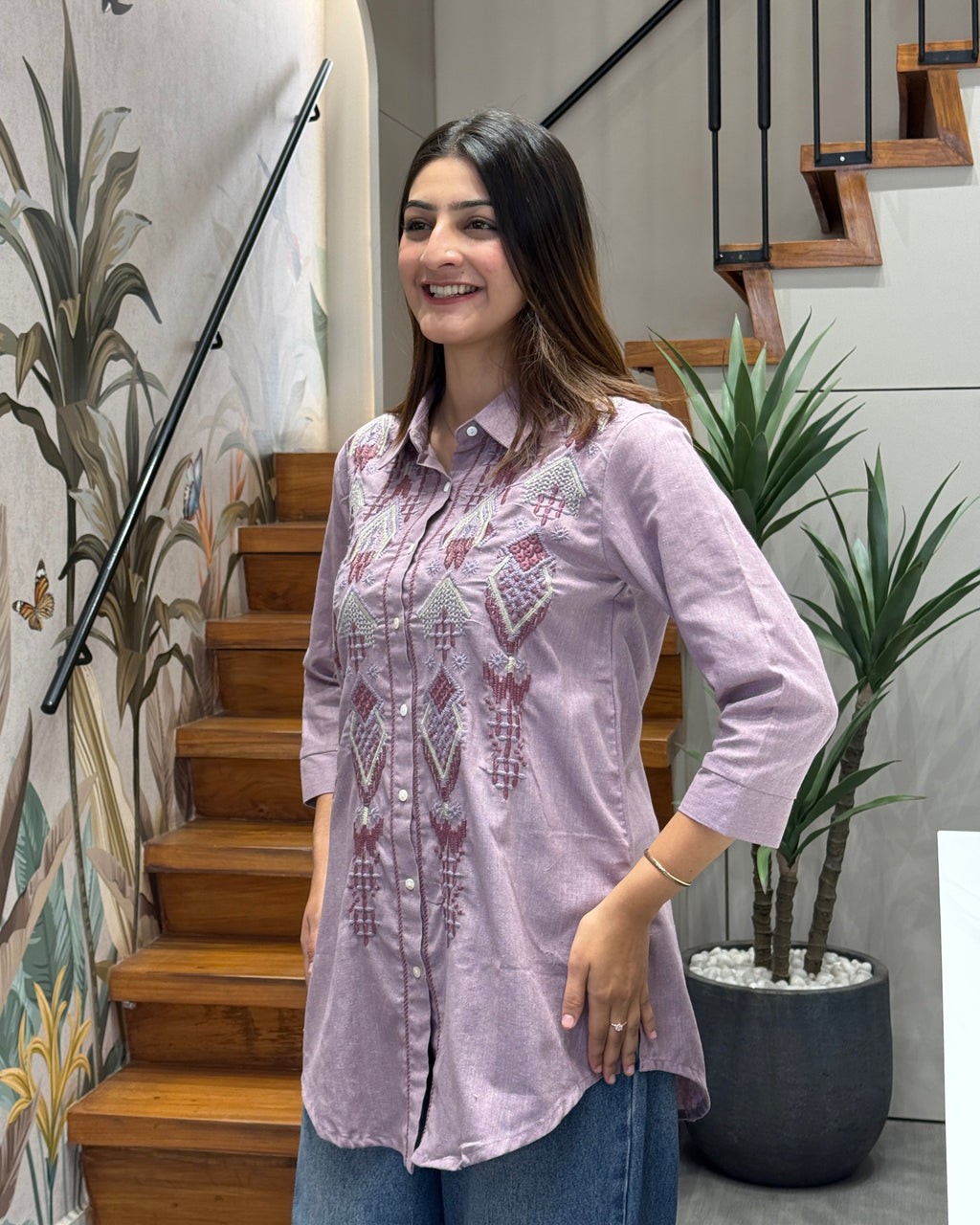 Lavender Embroidered Designer Tunic