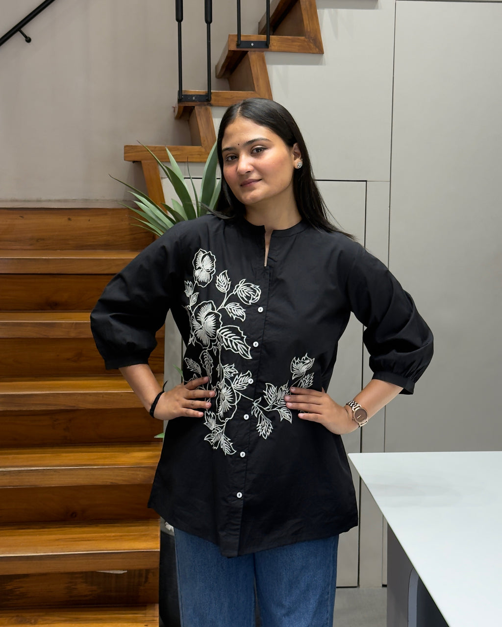 Elegant Black Embroidered Tunic Top