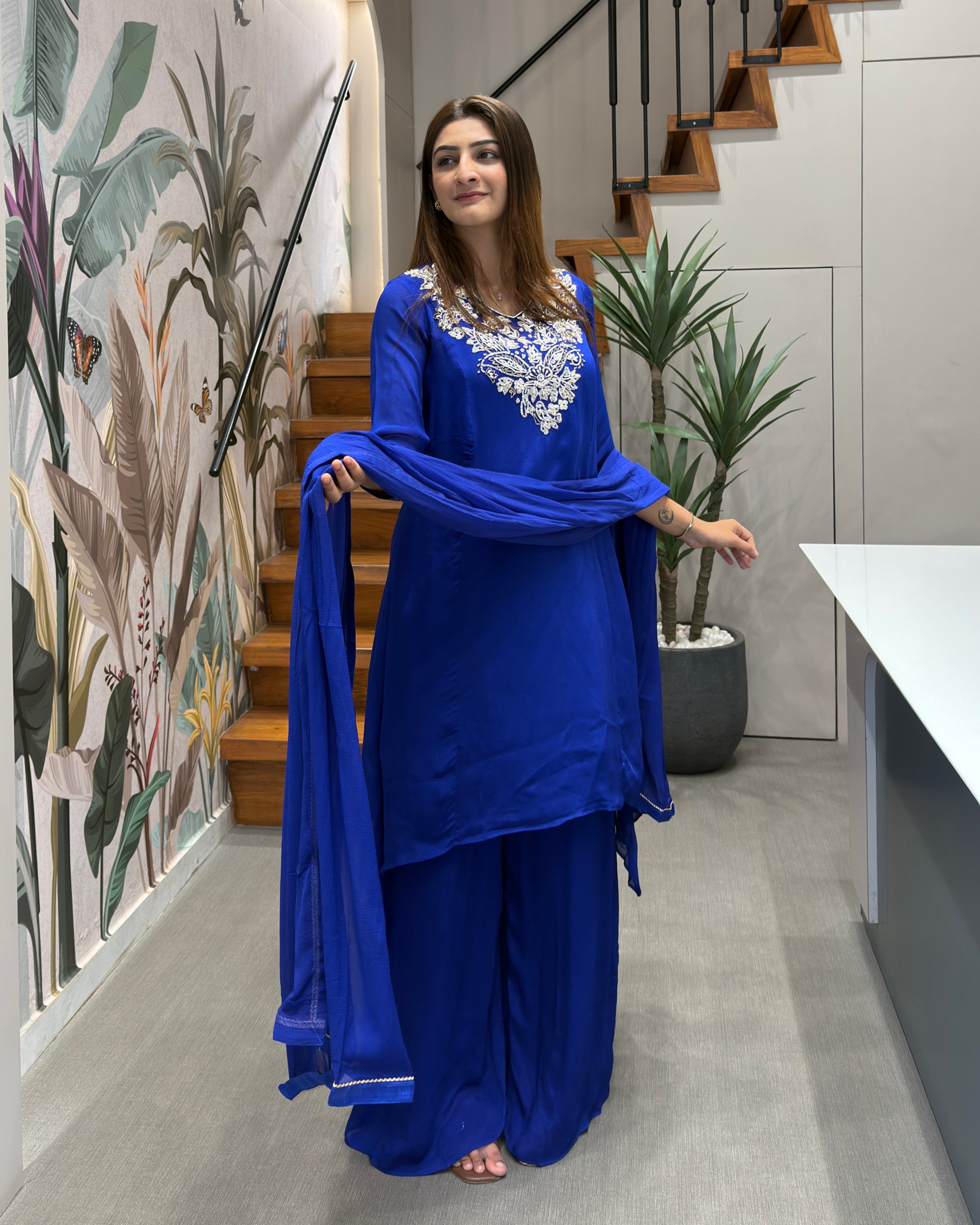 Royal Blue Handwork Palazzo Set with Dupatta