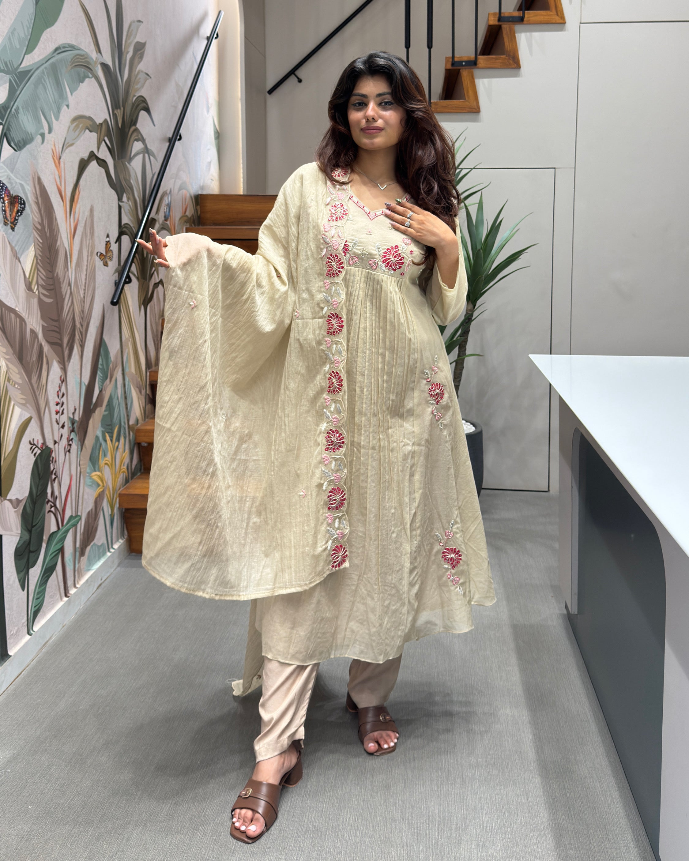 Elegant Handworked & Thread Work Kurti Set with Dupatta