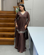 Elegant Chocolate Brown Handworked Three Piece Set