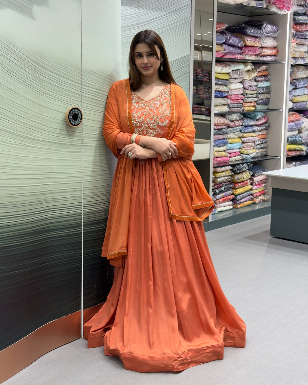 Elegant Heavy Flair Handwork Gown Set with Dupatta