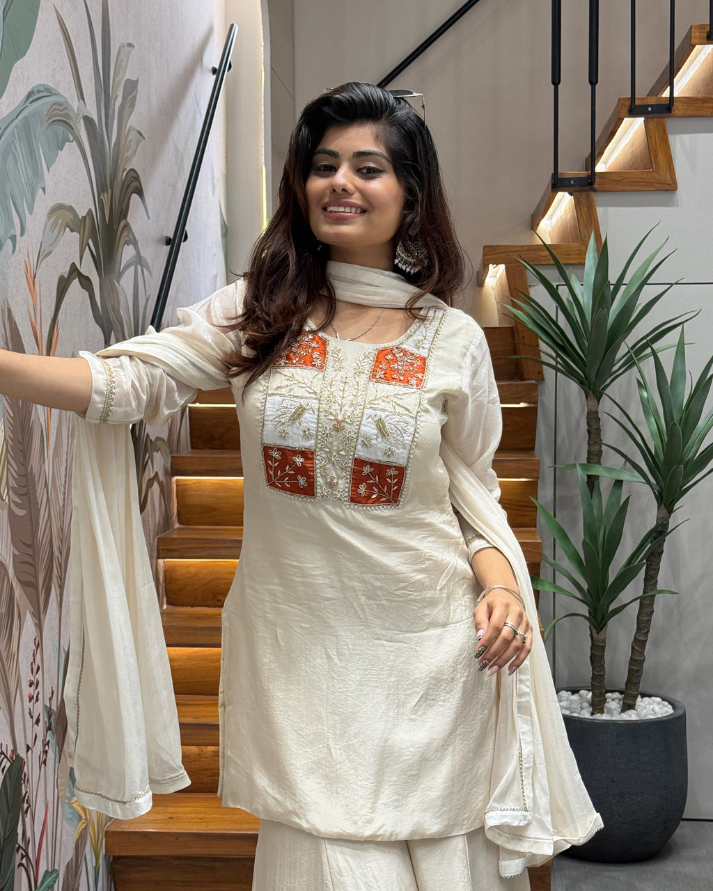 Elegant Ivory Handworked Palazzo Set with Dupatta