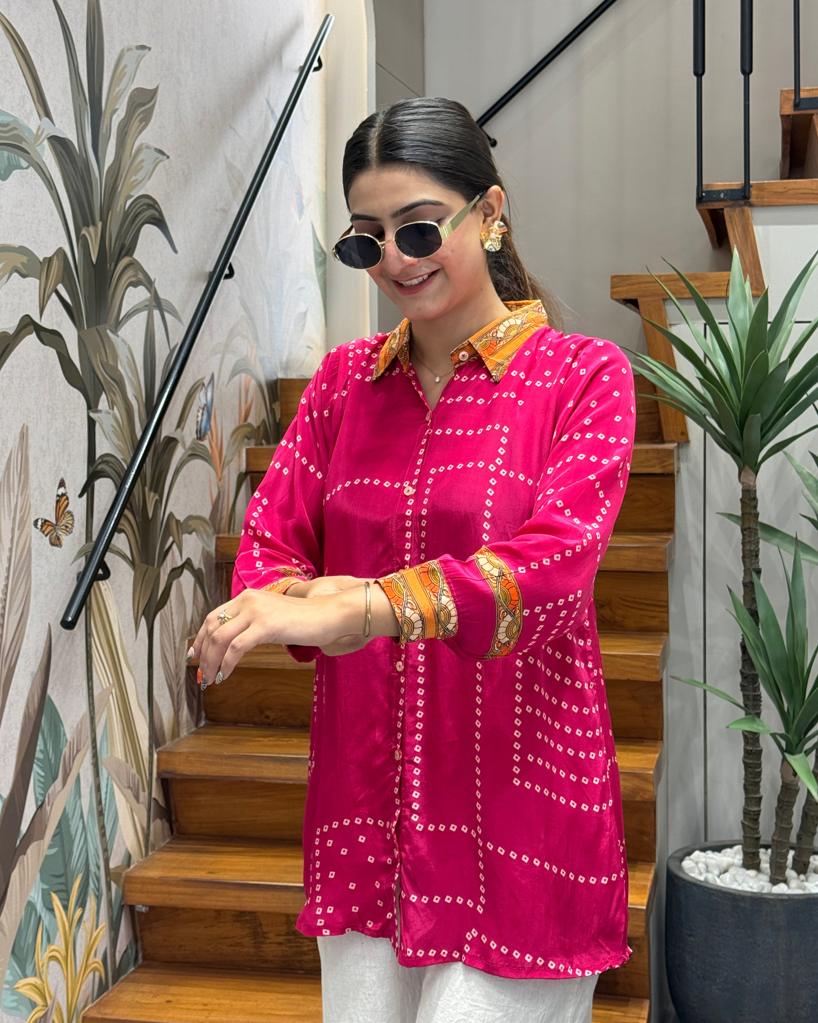 Bandhani Print Satin Tunic Shirt