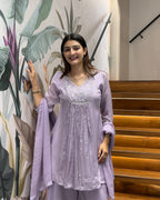 Elegant Handwork Chinon Kurta Plazo Set with Dupatta