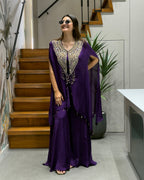 Royal Purple Handworked Kaftan Co-ord Set with Palazzo