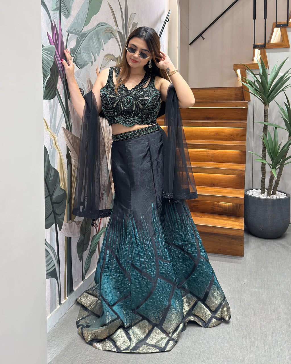 Designer Indo-Western Fish Cut Lehenga Set with Dupatta
