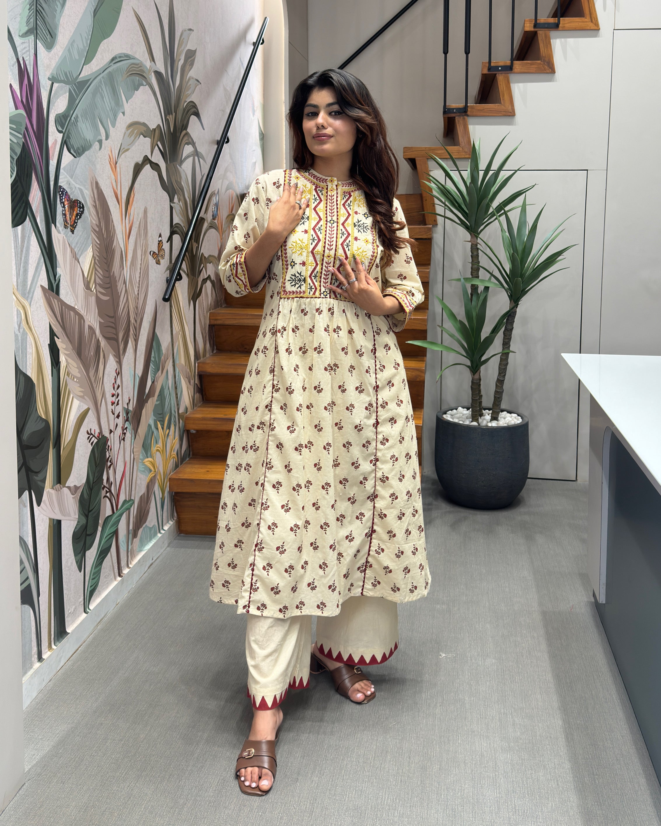 Elegant A-Line Thread Work Kurti Set