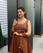 Elegant Handwork Flowy Gown Set with Dupatta
