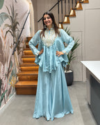 Sky Blue Handworked Peplum Palazzo Set with Dupatta