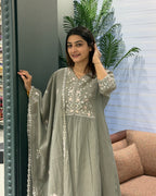 Elegant Embroidered Cotton 3 Piece Set with Plazo