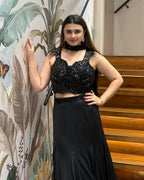 Designer Black Indo-Western Lehenga Set with Handworked Blouse