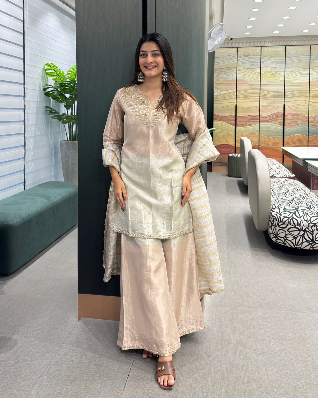 Champagne Shimmer Silk Handworked Salwar suit