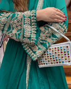 Designer Cape Style Handworked Gown
