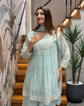 Elegant Mint Green Handworked Palazzo Set with Dupatta
