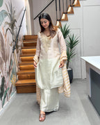 Elegant Ivory Handworked Palazzo Set with Designer Dupatta
