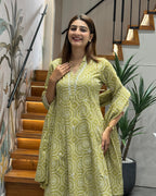 Elegant Printed Three Piece Kurti Set with Dupatta
