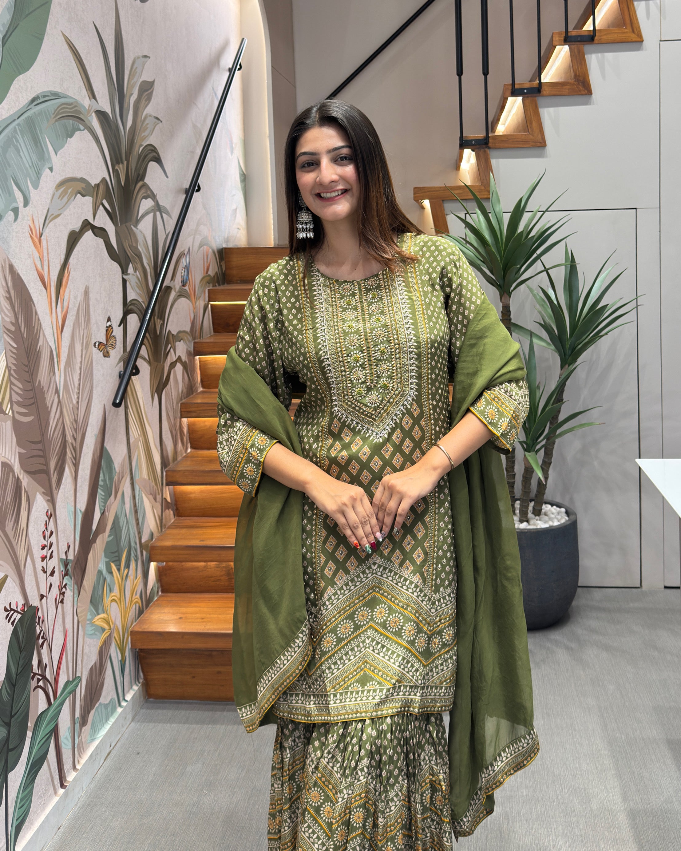 Olive Grace Shimmer Silk Sharara Set