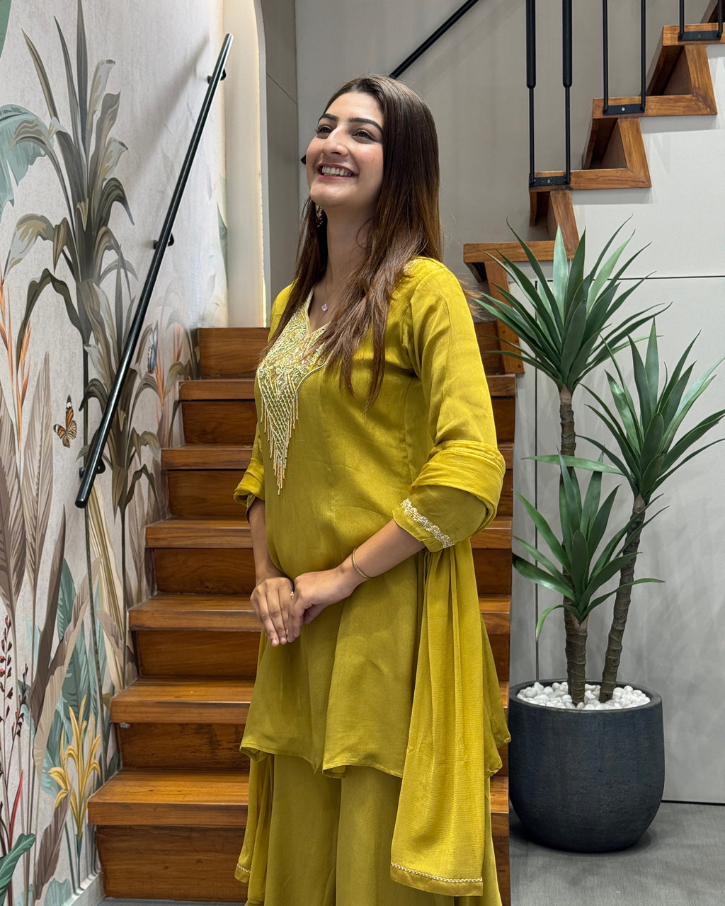 Elegant Handwork Top with Full Flair Palazzo & Dupatta Set