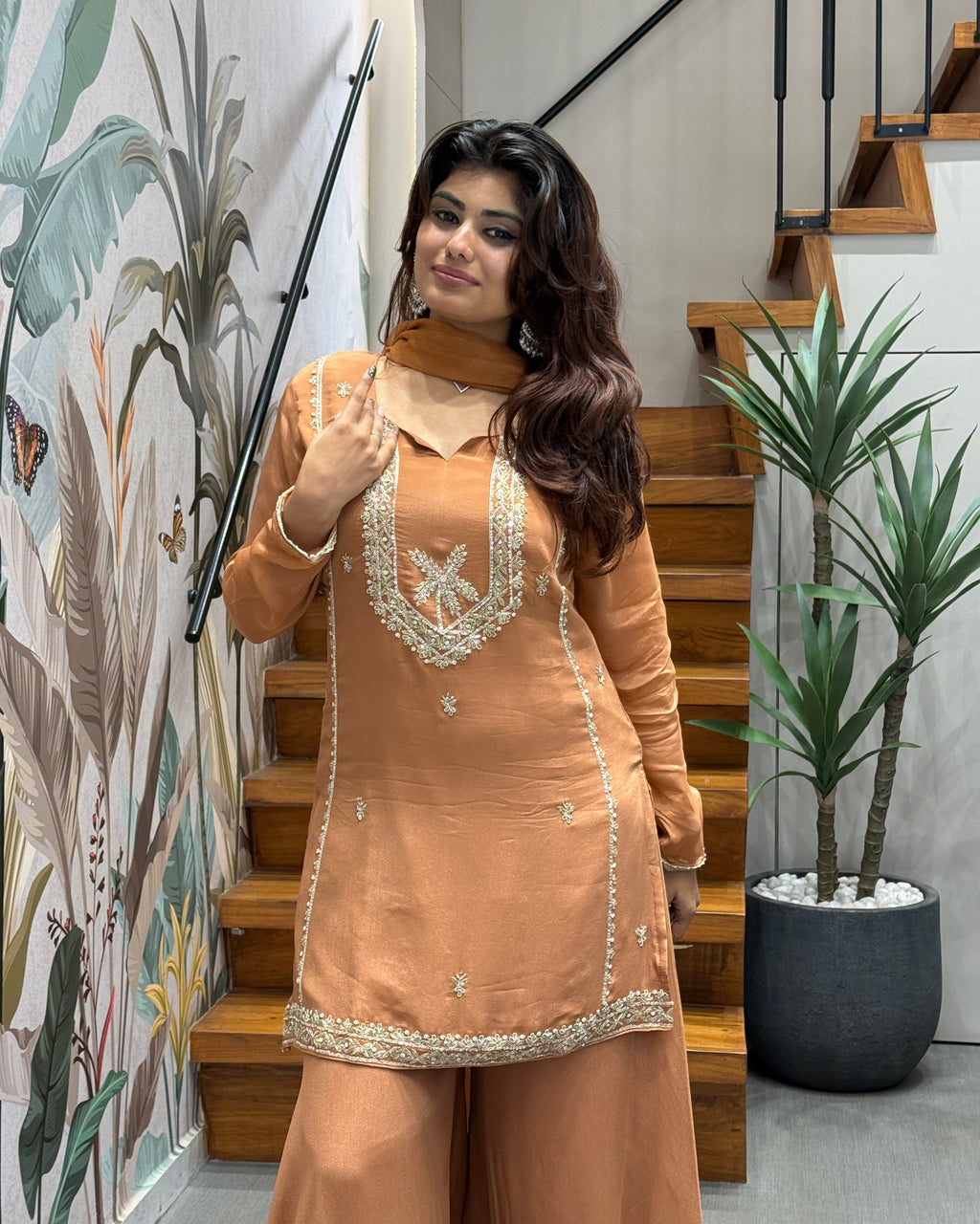Elegant Mustard Gold Handworked Palazzo Set with Dupatta