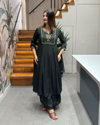 Midnight Elegance Handwork Kurta Set with Dupatta & Palazzo