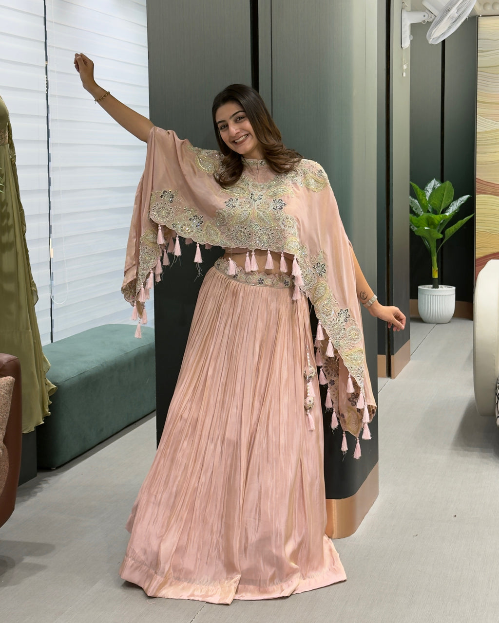 Designer Handworked Cape Style Lehenga Set with Inner