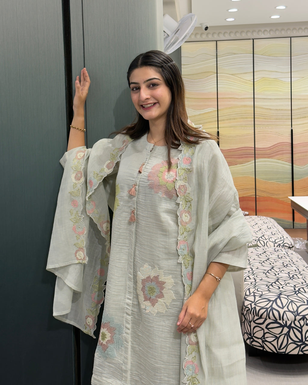 Floral Pure Mal Cotton 3-Piece Kurta Set with Dupatta