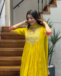 Elegant Mustard Yellow Handwork Three Piece Suit Set