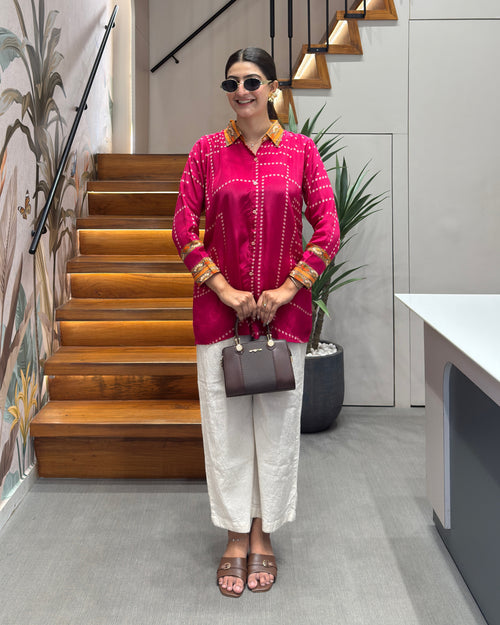 Bandhani Print Satin Tunic Shirt