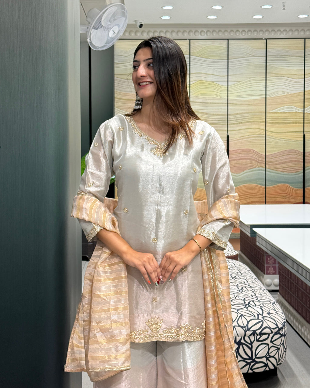 Pearl Blush Shimmer Silk Salwar suit