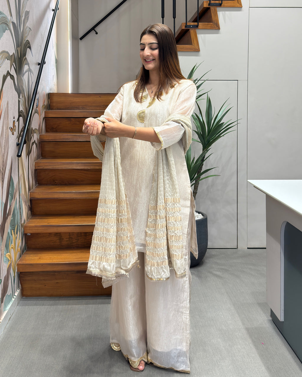 Elegant Handwork Three Piece Palazzo Set with Dupatta