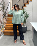 Sage Serenity Embroidered Tunic