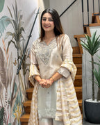 Elegant Handworked Tissue Silk Kurta Palazzo Set with Designer Dupatta