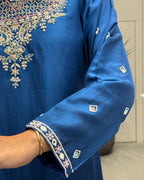 Royal Blue Handworked Silk Kurta Set with Dupatta