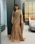 Elegant Coffee Brown Handworked Drape Saree Style Cordset