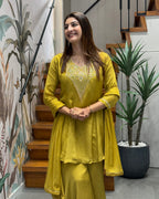 Elegant Handwork Top with Full Flair Palazzo & Dupatta Set