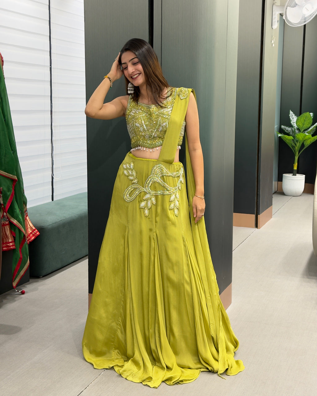 Olive Green Handworked Indo-Western Set