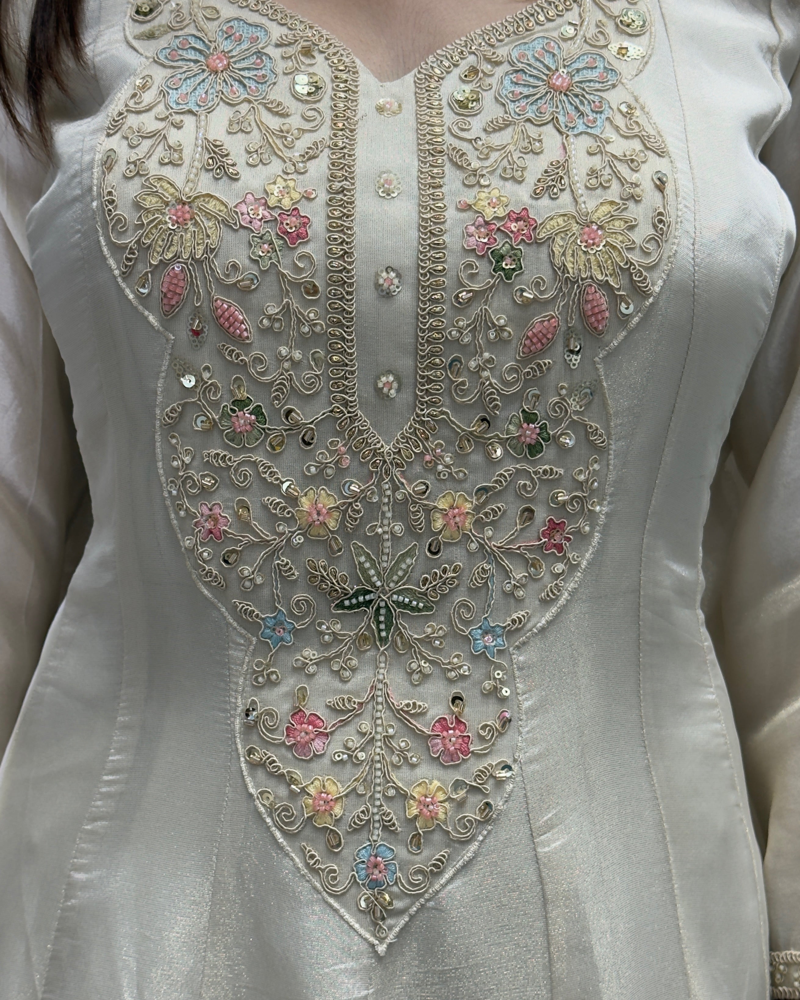 Premium Handworked Silk Kurti Palazzo Set with Dupatta