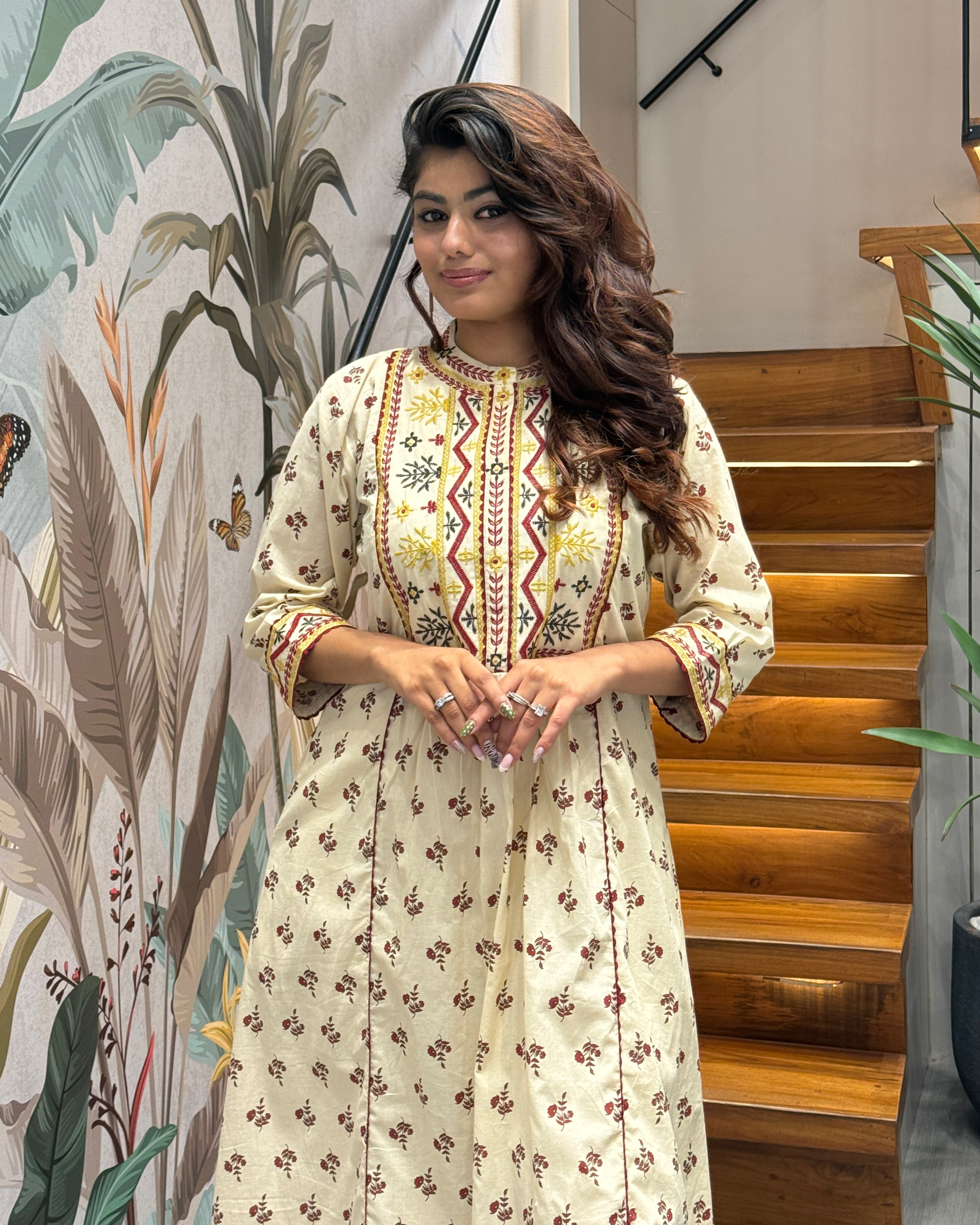 Elegant A-Line Thread Work Kurti Set