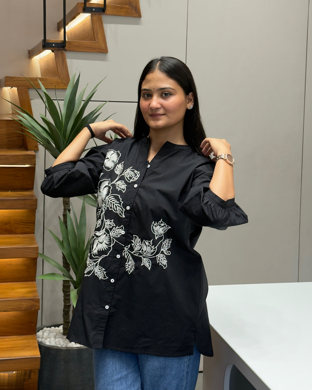 Elegant Black Embroidered Tunic Top
