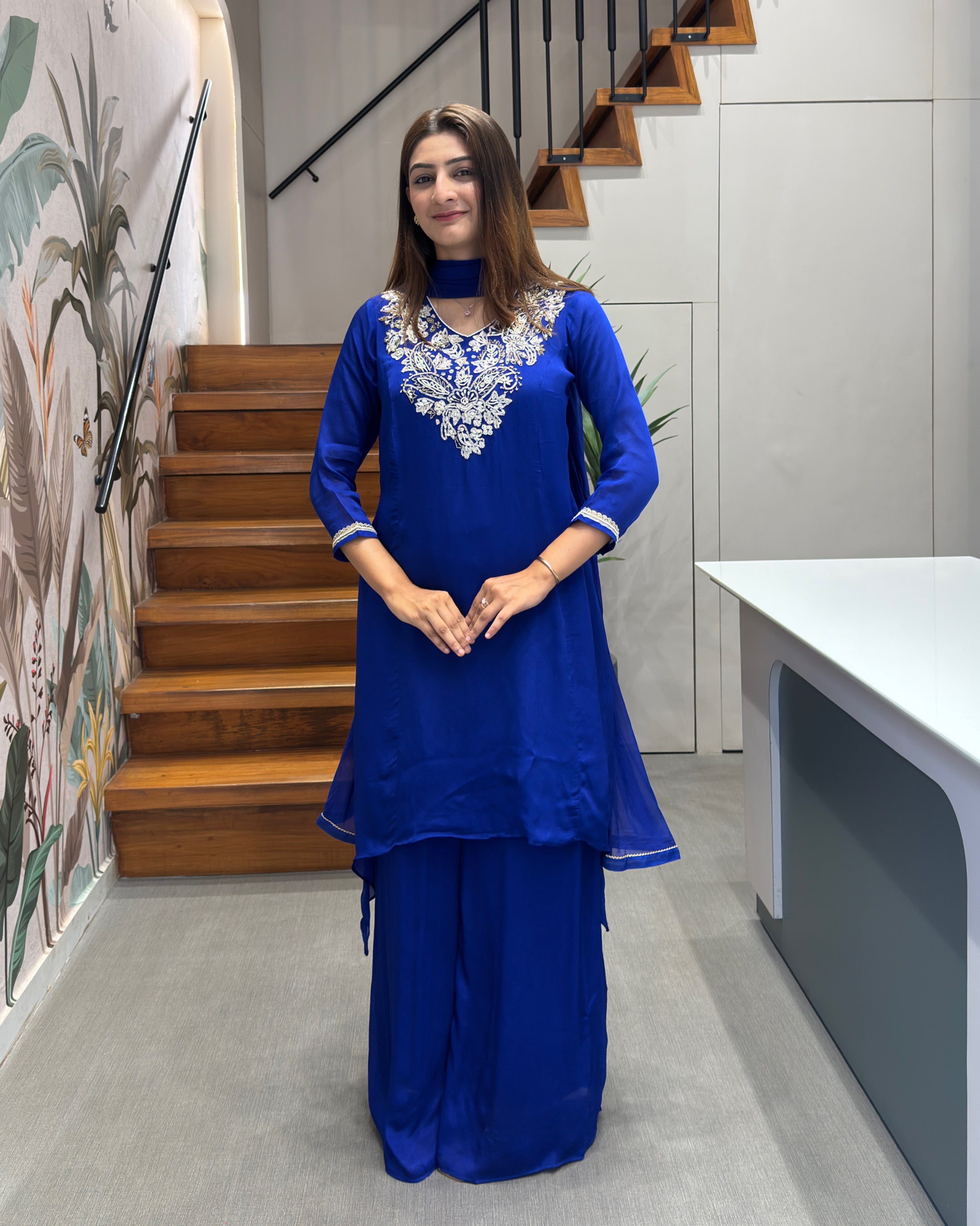 Royal Blue Handwork Palazzo Set with Dupatta
