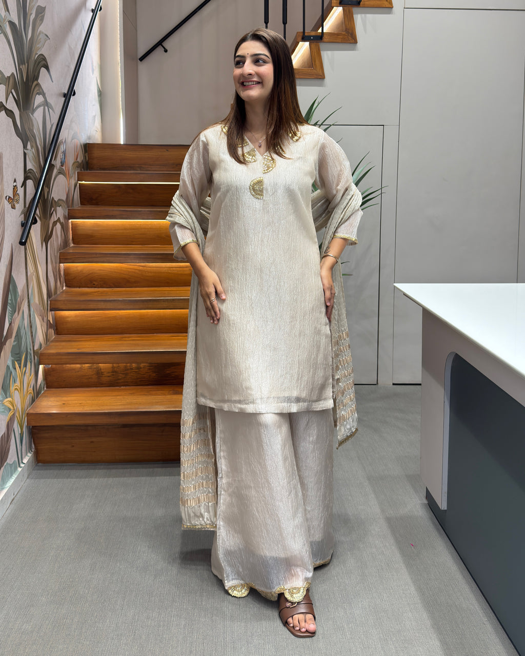 Elegant Handwork Three Piece Palazzo Set with Dupatta