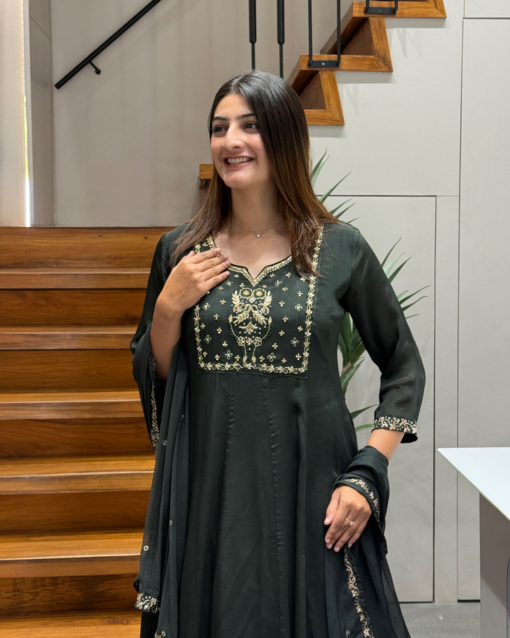 Midnight Elegance Handwork Kurta Set with Dupatta & Palazzo