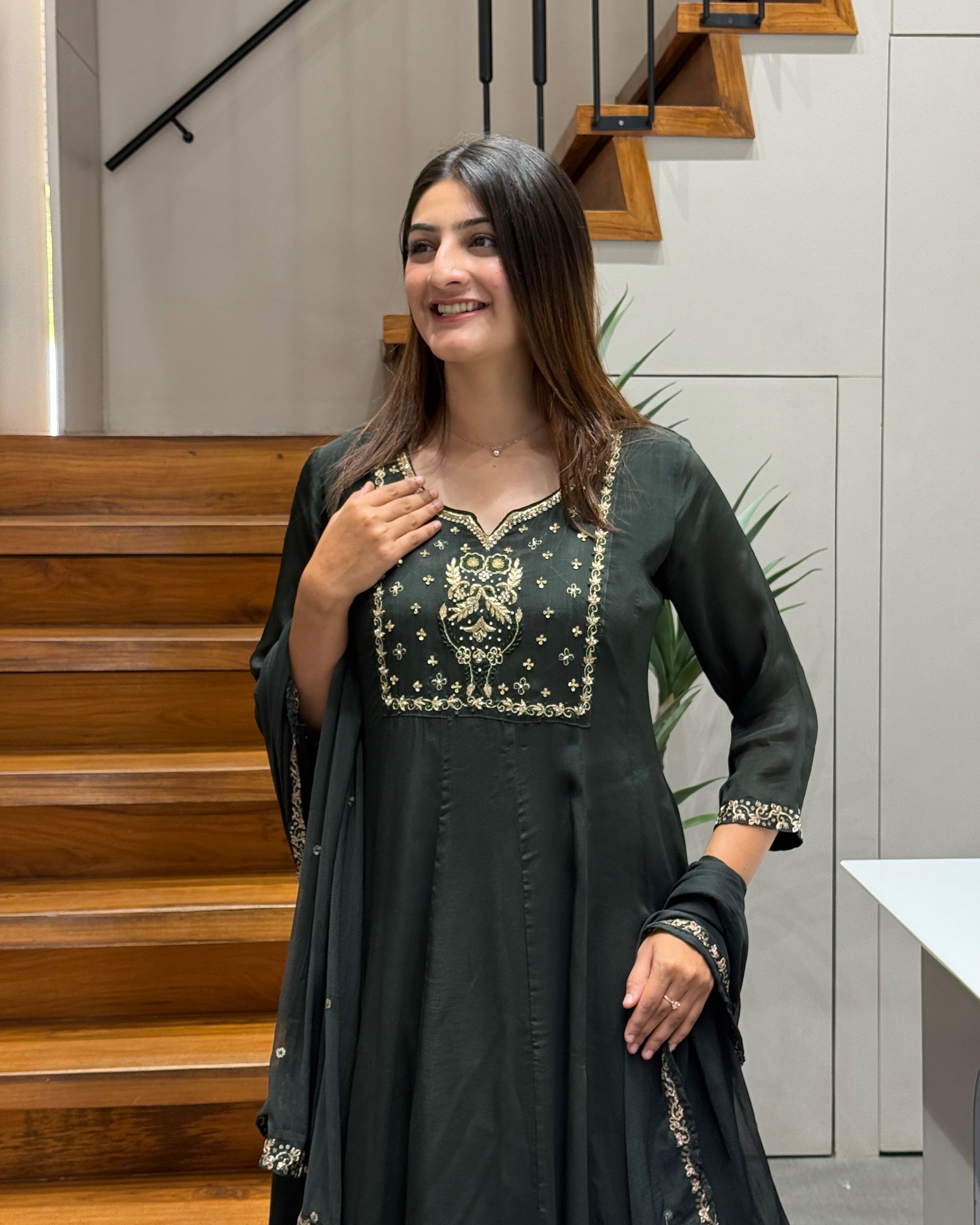Midnight Elegance Handwork Kurta Set with Dupatta & Palazzo