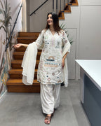 Elegant Thread Work Kurti Palazzo Set with Dupatta