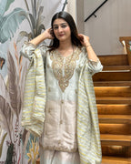Elegant Handworked Tissue Silk Kurta Palazzo Set with Designer Dupatta