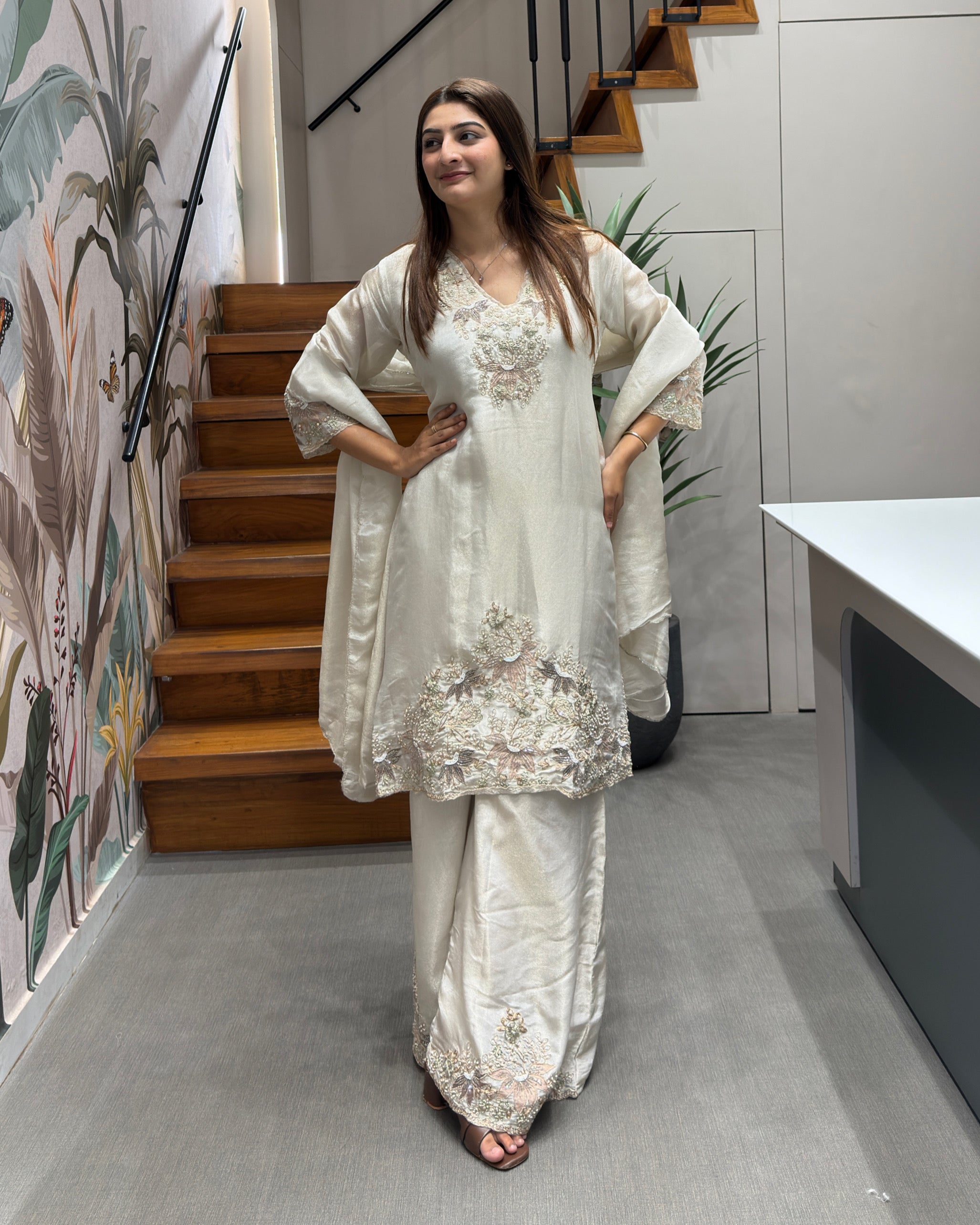 Luxury Handwork Three Piece Palazzo Set with Dupatta