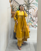 Elegant Mustard Yellow Handworked Three Piece Kurta Set